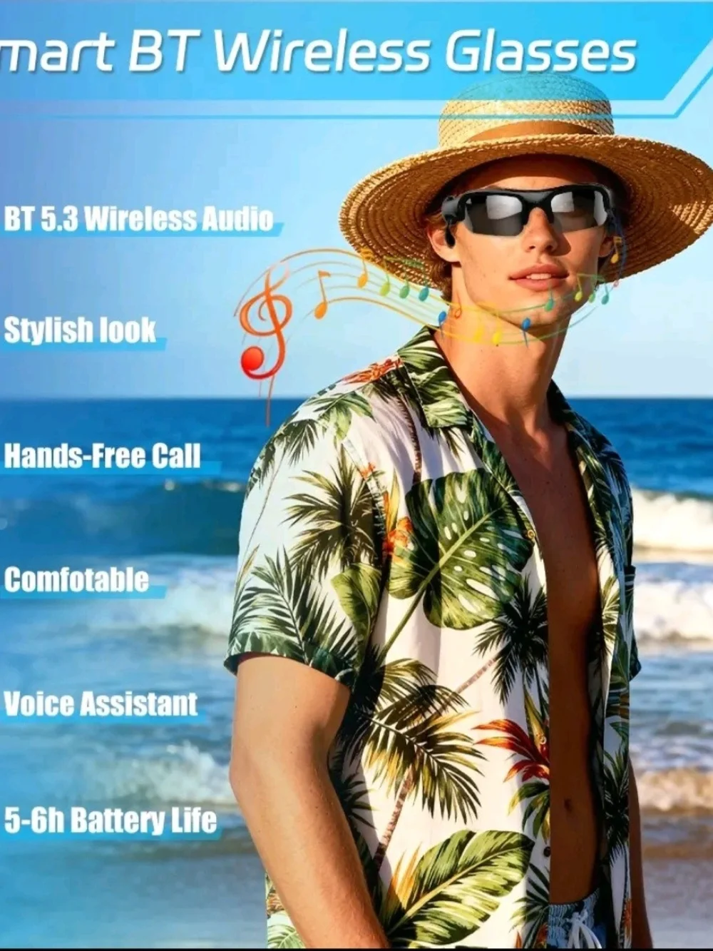 Bluetooth Smart Sunglasses ,  Headphones Hands-Free Calling Stereo 5.0. Uni-Sex.